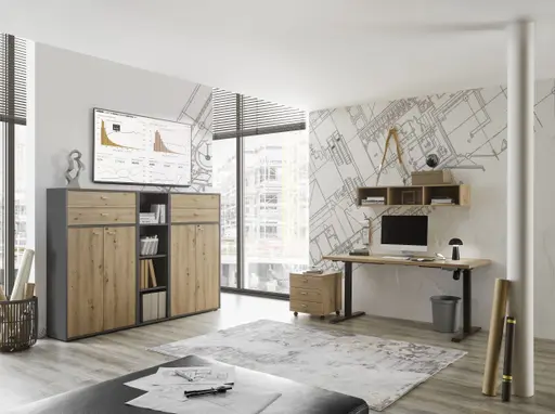 Regalsystem - Graphit, Eiche Nachbildung