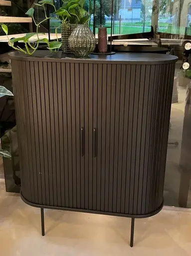 Highboard - B ca. 100 cm, Eiche Furnier, Schwarz