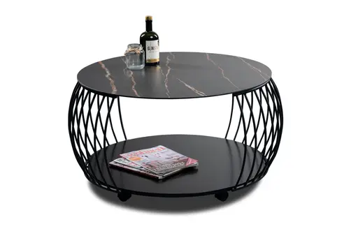 Couchtisch - Ø/H ca. 80x46 cm, Stein dunkel, Schwarz