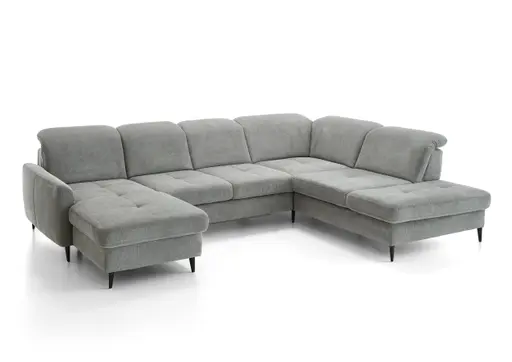 Wohnlandschaft - Longchair links mit 2,5-Sitzer und Ecke rechts, Sitztiefe verstellbar, Stoff, Grau