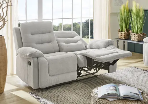 Sofa - 2-Sitzer, Relaxfunktion, Stoff, Grau
