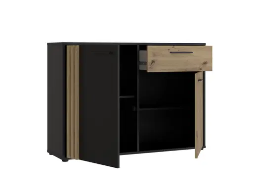 Kommode FLORISS- Schwarz, Eiche Dekor