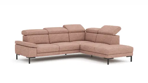Ecksofa Hudson - 2,5-Sitzer mit Ecke rechts, inkl. Kopfteil verstellbar, Stoff, Kupfer