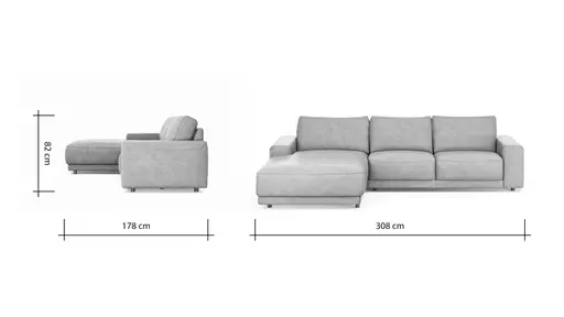 Ecksofa Balok - Longchair groß links mit 2,5-Sitzer, Leder, Cognac