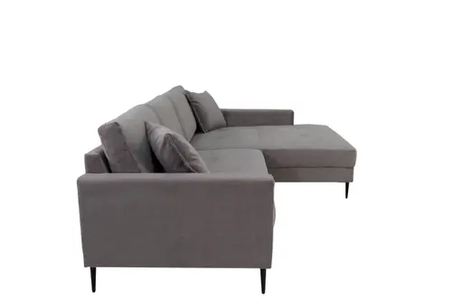 Ecksofa - 3-Sitzer mit Longchair rechts, Stoff, Grau