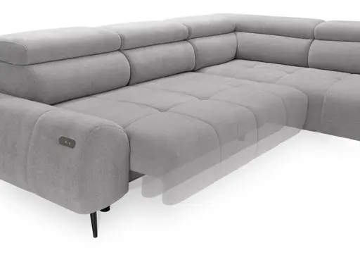 Ecksofa - Ecke links mit 2-Sitzer, Sitzvorzug motorisch, Kopfteil verstellbar, Stoff, Hellgrau