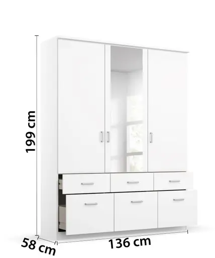 Drehtürenschrank ROYAN- B ca. 136 cm, Weiß, Spiegel