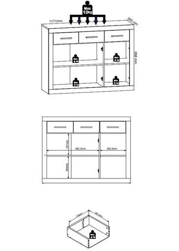 Kommode - B ca. 117 cm, Sonoma Eiche Nachbildung