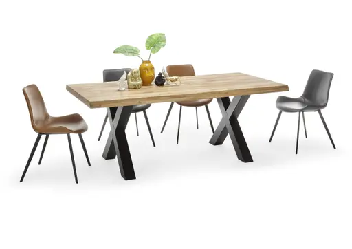 Esstisch - LB ca. 220x100 cm, Wildeiche massiv geölt, Baumkante, Schwarz