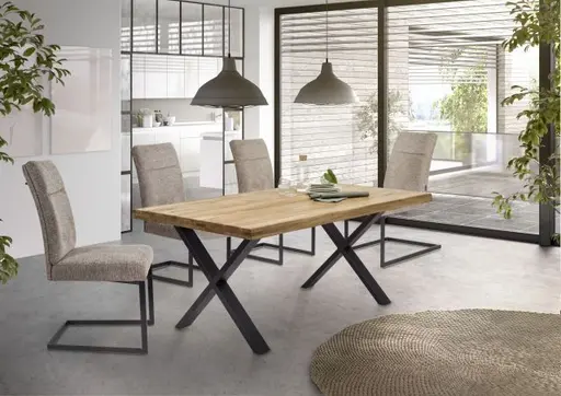 Esstisch- LB ca. 180x100 cm, Eiche, Massiv, Geölt, Metall, Schwarz