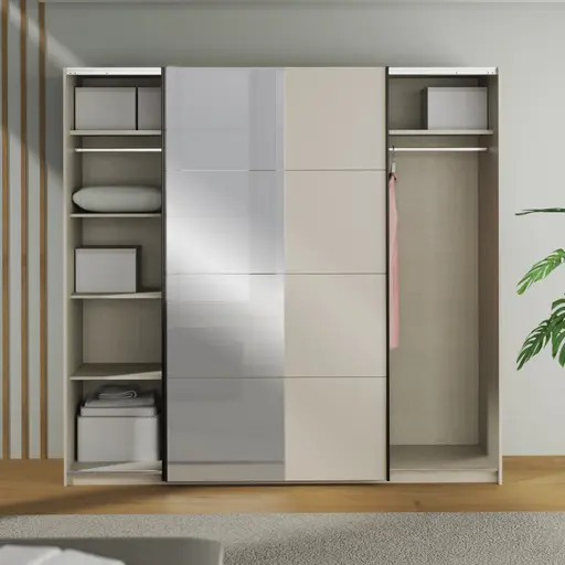 Schwebetürenschrank FRIESO- B ca. 220 cm, Sand, Spiegel