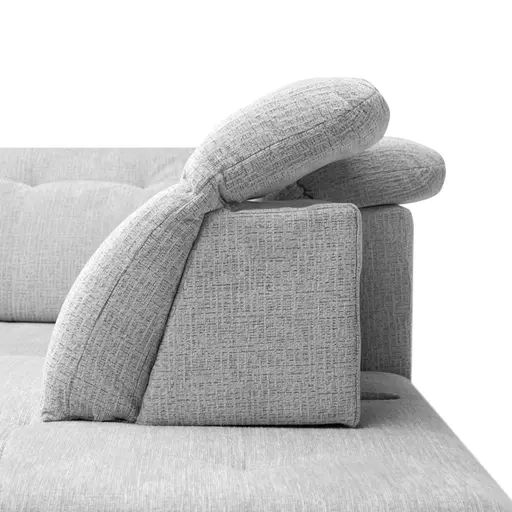 Ecksofa -2-Sitzer mit Ecke rechts, Kopfteil verstellbar, Sitztiefe verstellbar motorisch, Stoff, Hellgrau