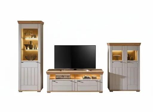 Wohnwand mit Beleuchtung - Kaschmir, Artisan Eiche