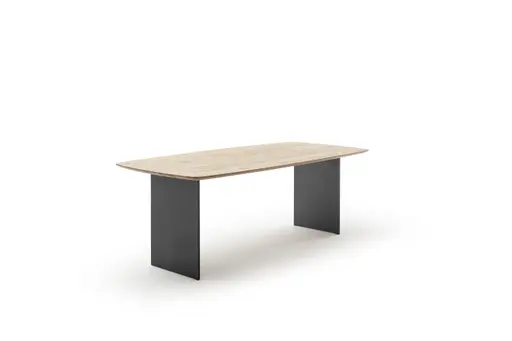 Esstisch Eldur - LB ca. 220x100 cm, Eiche massiv, Natur lackiert, Wange Schwarz