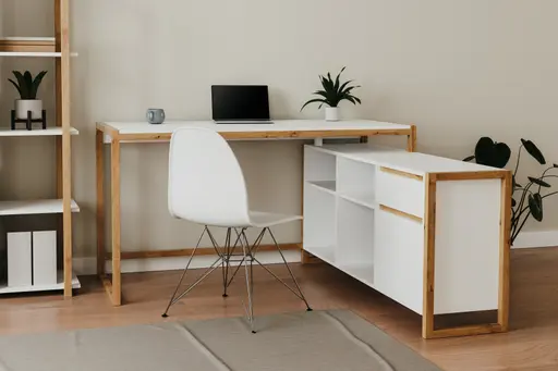 Eckschreibtisch - LB ca. 139x139 cm, Weiß, Artisan Eiche Nachbildung