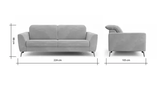 Sofa Tulsa KV - 3-Sitzer, inkl. Kopfteilverstellung, Leder, Graubeige