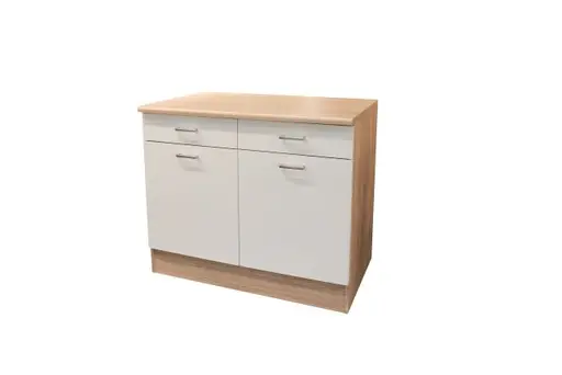 Unterschrank- B ca. 100 cm, Eiche Dekor, Weiß, Matt