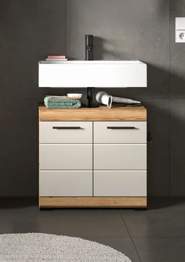 Waschbeckenunterschrank - B ca. 60 cm, Evoke Eiche Nachbildung, Kaschmir
