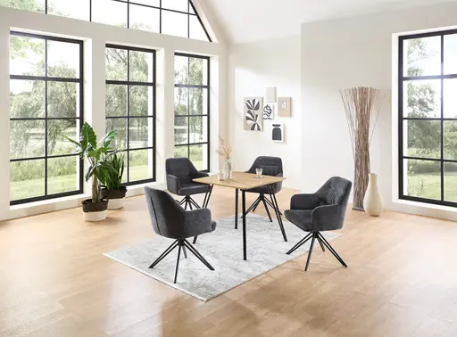 Esstisch - LB ca. 80x80 cm, Eiche Optik, Schweizer Kante, Schwarz