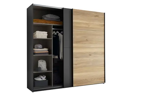 Schwebetürenschrank- B ca. 215 cm, Graphit, Eiche Dekor