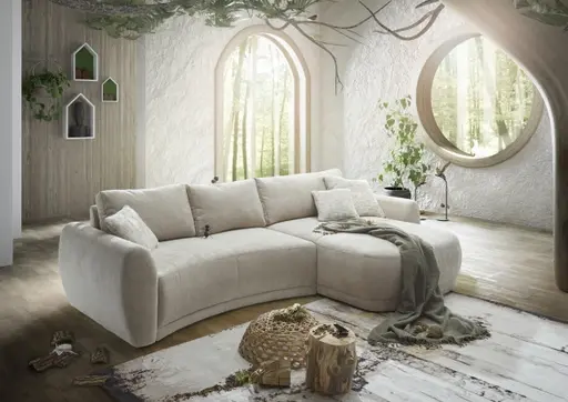 Ecksofa JOSUA - 3-Sitzer, Ecke rechts, Stoff, Beige