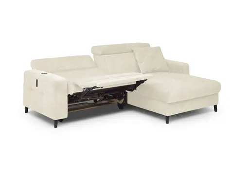 Ecksofa JANKO - 1-Sitzer mit Longchair rechts, Relaxfunktion motorisch, Stoff, Hellbeige