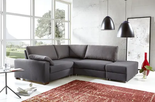 Ecksofa - 3-Sitzer mit Schlaffunktion inkl. Lattenrost, Rückenlehne verstellbar, Stoff, Grau