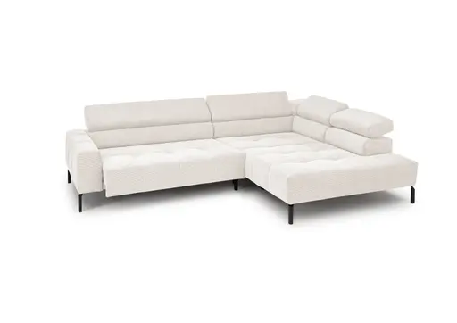  Ecksofa COLLEEN 2.0 - 2-Sitzer mit Ecke rechts, Sitzvorzug motorisch, Feincord, Weiß