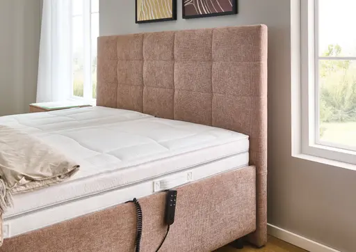 Polsterbett - Liegefläche ca. 180x200 cm, Lattenrahmen motorisch, Stoff, Rose