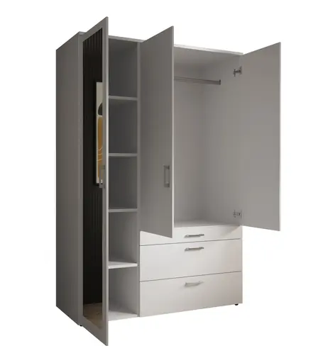 Drehtürenschrank- B ca. 135 cm, Weiß, Spiegel