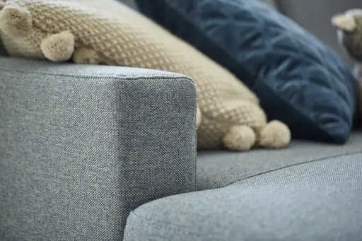 Wohnlandschaft Merlos - Longchair links mit 2,5 Sitzer und Ecke rechts, Stoff, Hellblau