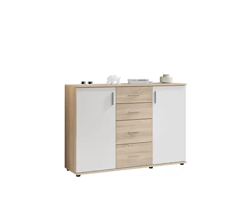 Kommode - B ca. 120 cm, Sonoma Eiche Nachbildung, Weiß