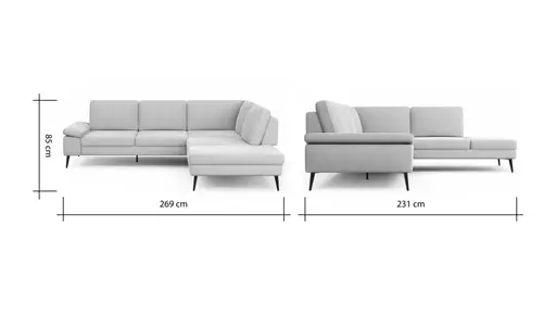 Ecksofa Houston - 2,5-Sitzer, Eckelement und 1-Sitzer mit Abschlussteil rechts,  inkl. Sitztiefenverstellung und Armlehne klappbar, Stoff, Natur