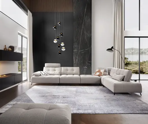 Ecksofa Comodo - Longchair Links, Stoff, Hellgrau