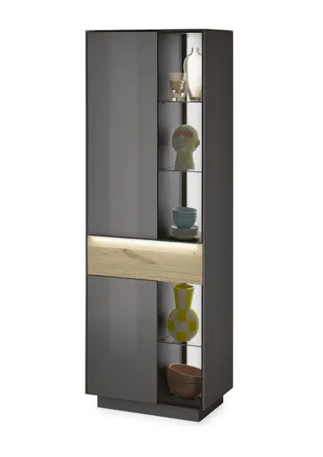 Vitrine - mit Beleuchtung, B ca. 67 cm, Anthrazit, Eiche massiv