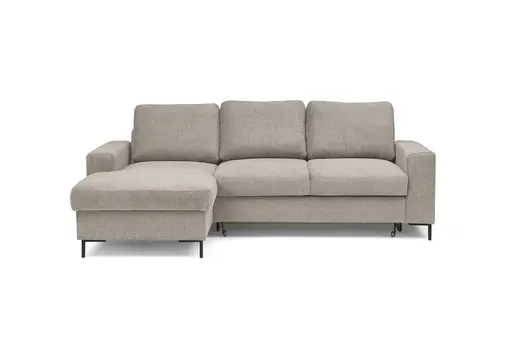 Ecksofa - Longchair links mit 2-Sitzer, Stoff, Steingrau