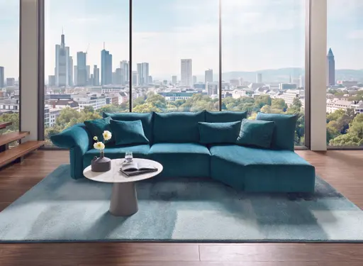 Ecksofa Motone - 2,5-Sitzer, Trapezsofa rechts, Stoff Türkis