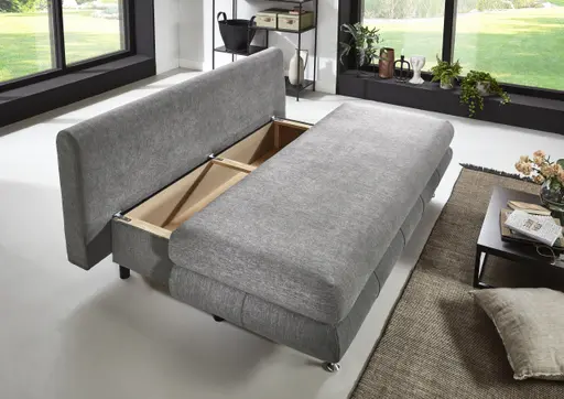 Schlafsofa- 2 Sitzer, Inkl. Bettkasten, Stoff, Grau
