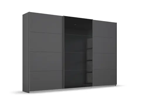 Schwebetürenschrank- B ca. 271 cm, Graumetallic, Glas, Schwarz