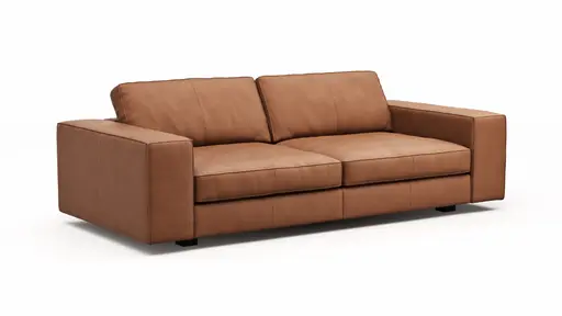 Sofa Aprino 1 - 3,5-Sitzer L, Dickleder, Cognac, Armlehne Block breit