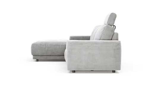 Ecksofa Balok - Longchair groß links mit 2,5-Sitzer, inkl. Relaxfunktion (motorisch) und Kopfstütze, Stoff, Eisengrau