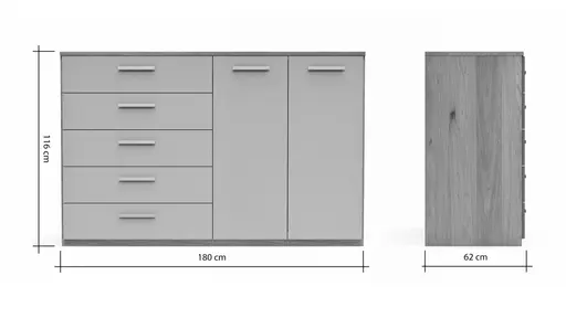 Kommode Viana - Balkeneiche furniert, Taupe