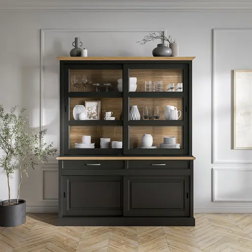 Buffetschrank Louisiana - mit Schiebetüren, teilmassiv, Schwarzgrau