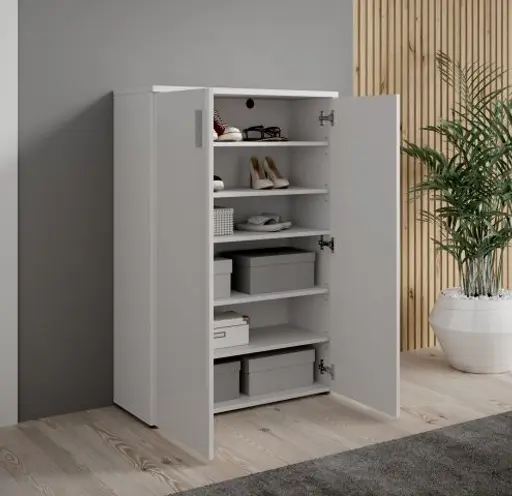 Schuhschrank - B ca. 80 cm, Weiß, Weiß Hochglanz