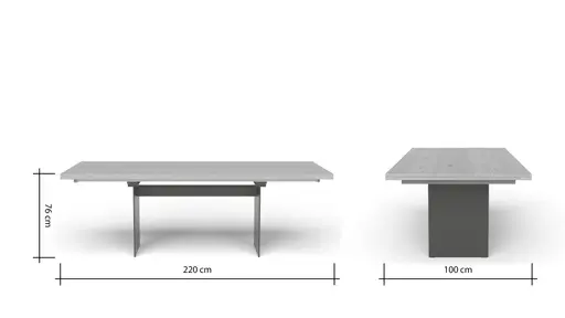 Esstisch 3110 - LB ca. 220x100 cm, ausziehbar,  Asteiche massiv, Geölt, Wange Rohstahl, Schwarz