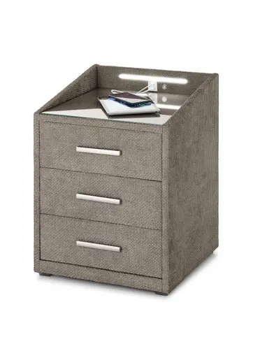 Nachttisch- Taupe, mit Glasplatte, inkl. Beleuchtung