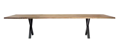 Esstisch 3100 - LB ca. 350x100 cm, Asteiche massiv, Waldkante, Kreuzfuß, Schwarz