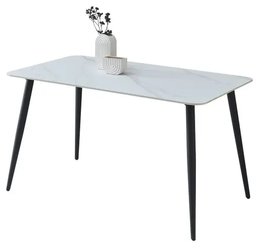 Esstisch - LB ca. 140x80 cm, Weiß marmoriert, Schwarz