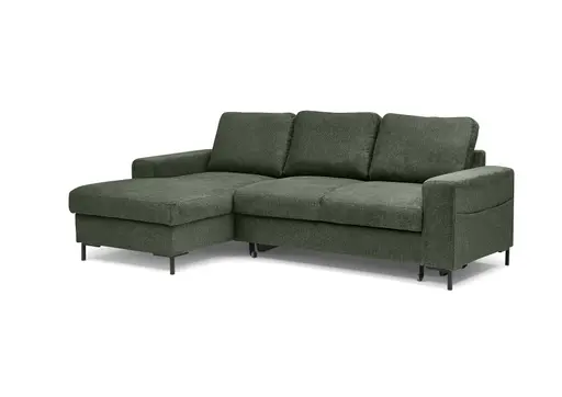 Ecksofa - Longchair links mit 2-Sitzer, Stoff, Dunkelgrün