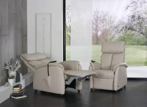 Fernsehsessel EM Göttingen - Relaxfunktion (1-motorisch), Leder, Hellbraun